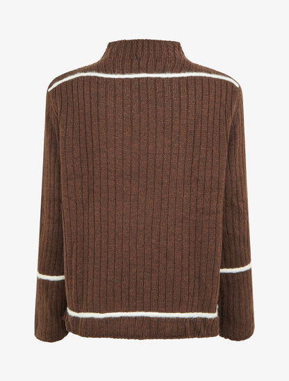 Pull uni à lignes constratantes - Marron - 2