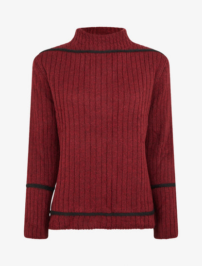 Pull uni à lignes constratantes - Bordeaux - 1