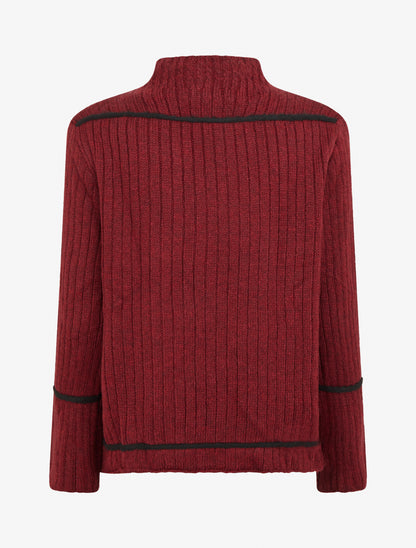 Pull uni à lignes constratantes - Bordeaux - 2