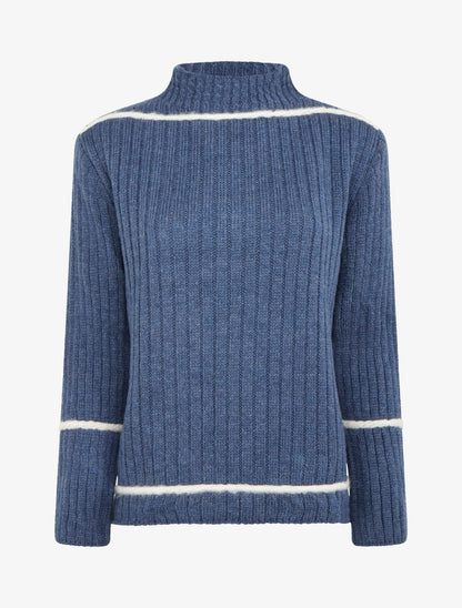 Pull uni à lignes constratantes - Bleu - 1