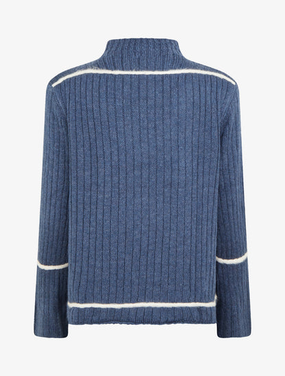 Pull uni à lignes constratantes - Bleu - 2