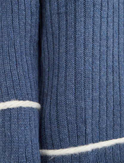 Pull uni à lignes constratantes - Bleu - 3