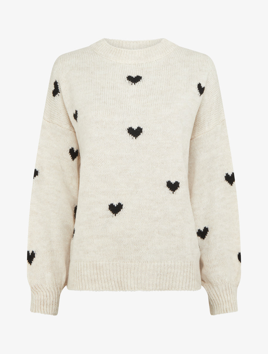 Pull en maille à motifs coeurs - Crème - 1
