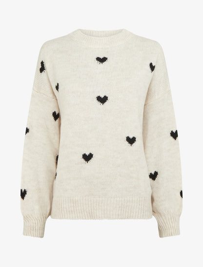 Pull en maille à motifs coeurs - Crème - 1