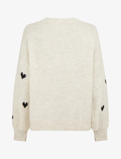 Pull en maille à motifs coeurs - Crème - 2