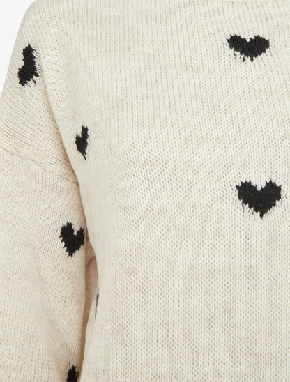 Pull en maille à motifs coeurs - Crème - 3