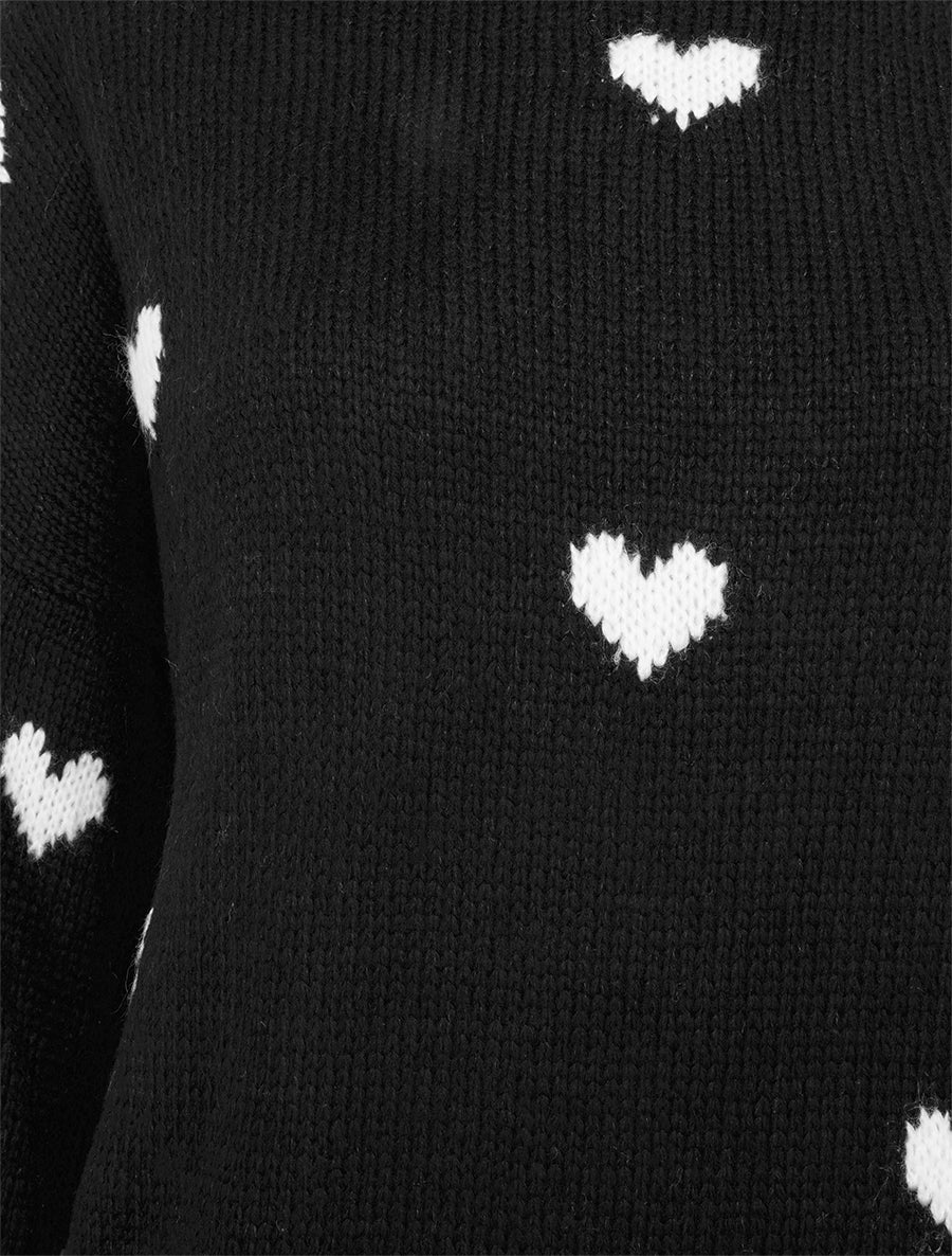 Pull en maille à motifs coeurs - Noir - 3