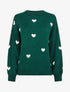 Pull en maille à motifs coeurs - Vert sapin - 1