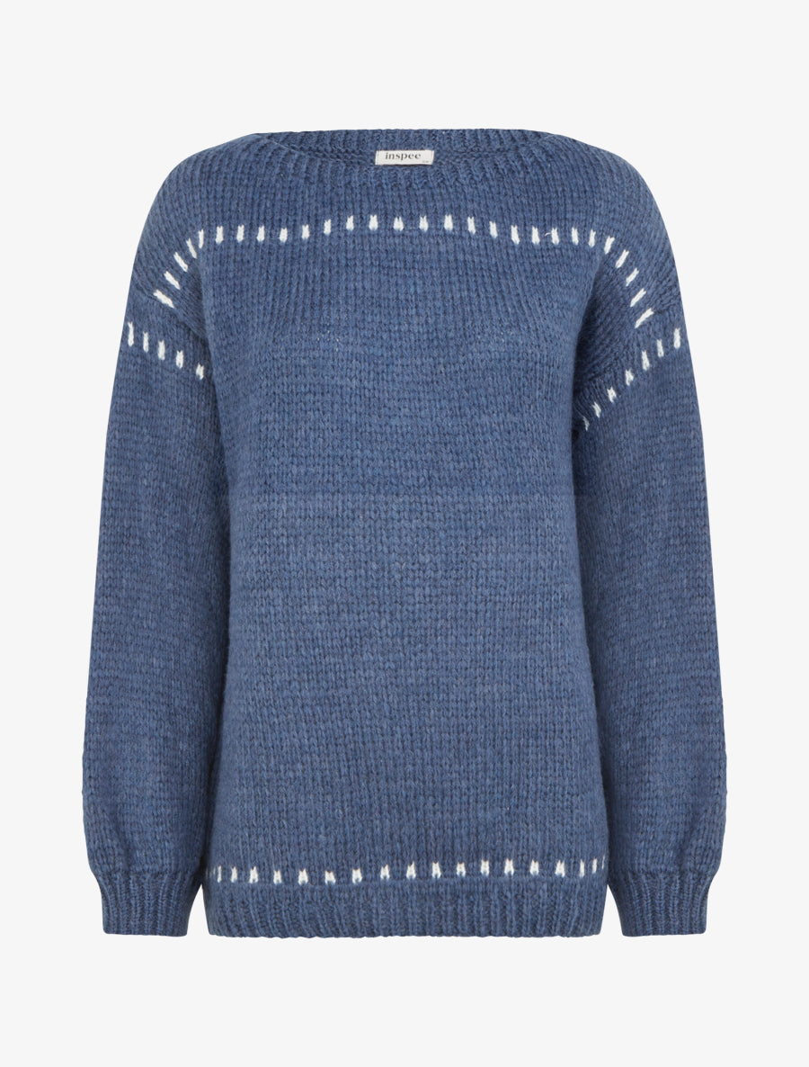 Pull uni duveteux - Bleu - 1