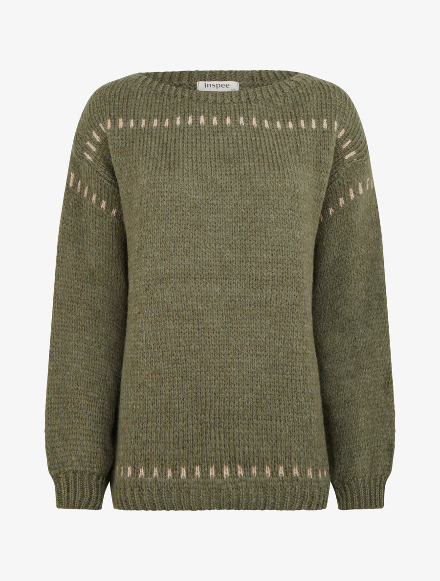 Pull uni duveteux - Kaki - 1