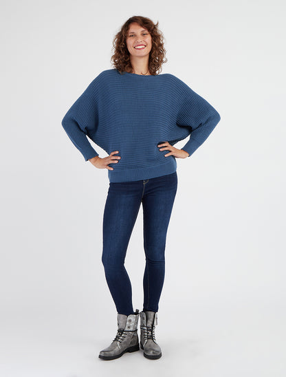 Pull maille encolure ronde manches longues - Bleu