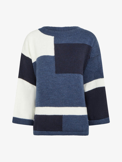 Pull color bloc en maille - Marine - 1