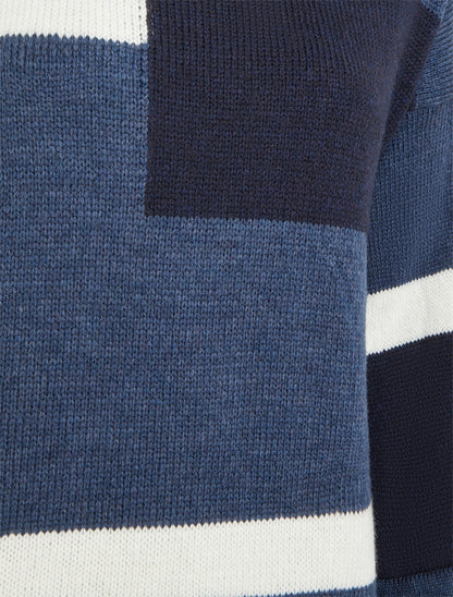Pull color bloc en maille - Marine - 3
