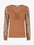 Pull côtélé à manches longues imprimé graphique - Camel - 1
