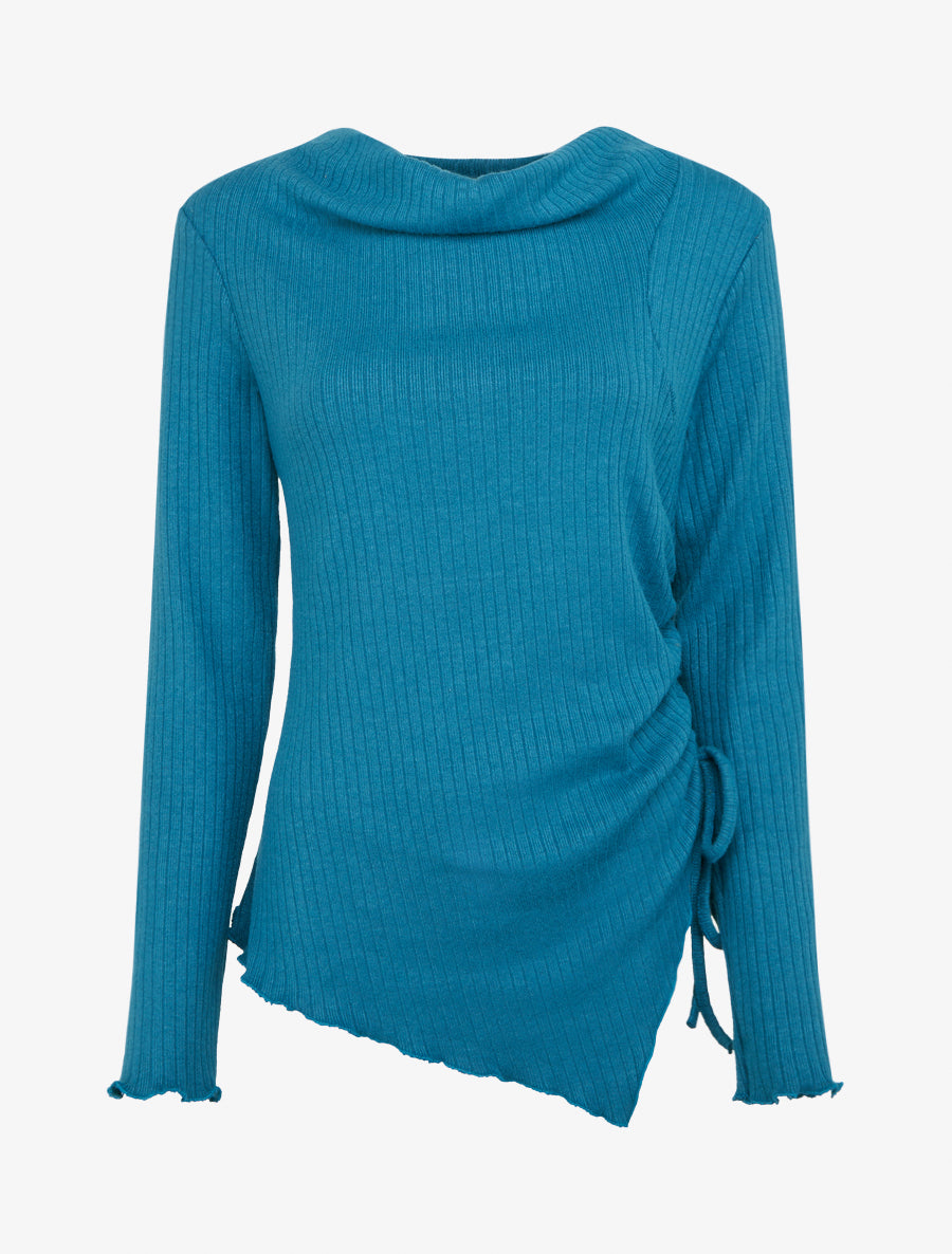 Pull asymétrique et cordons de serrage - Bleu canard - 1