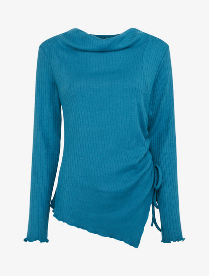 Pull asymétrique et cordons de serrage - Bleu canard - 1