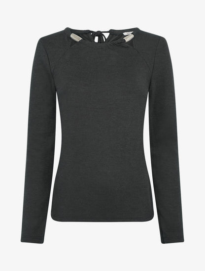 Pull fin uni à empiècement bijoux - Noir - 1