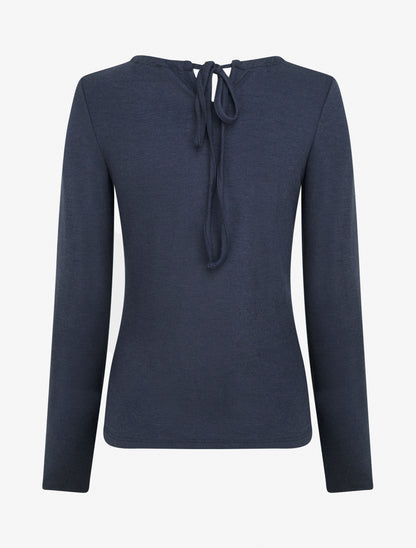 Pull fin uni à empiècement bijoux - Marine - 2