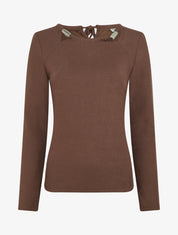 Pull fin uni à empiècement bijoux - Marron - 1