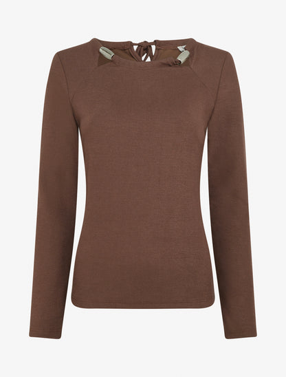 Pull fin uni à empiècement bijoux - Marron - 1