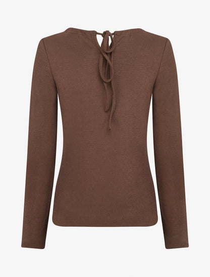 Pull fin uni à empiècement bijoux - Marron - 2