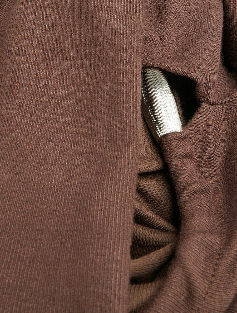 Pull fin uni à empiècement bijoux - Marron - 3