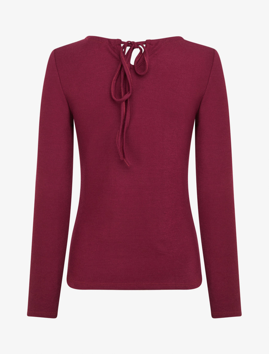 Pull fin uni à empiècement bijoux - Lie de vin - 2