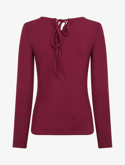 Pull fin uni à empiècement bijoux - Lie de vin - 2