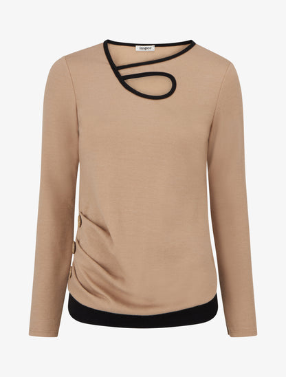 Pull fin ajouré à boutons - Beige - 1