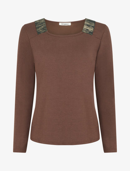 Pull en maille fine à bandes élastiquées - Marron - 1