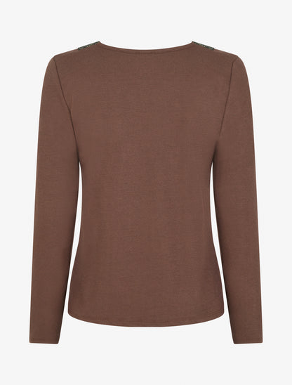 Pull en maille fine à bandes élastiquées - Marron - 2