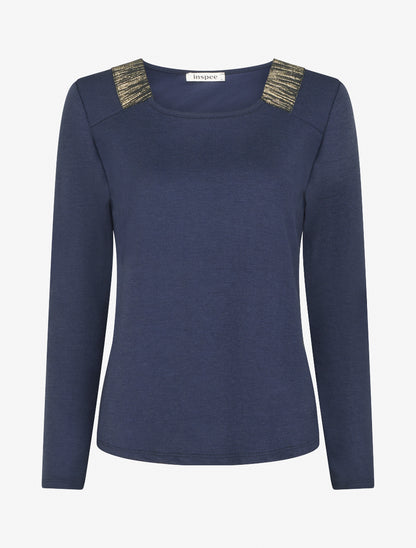 Pull en maille fine à bandes élastiquées - Marine - 1