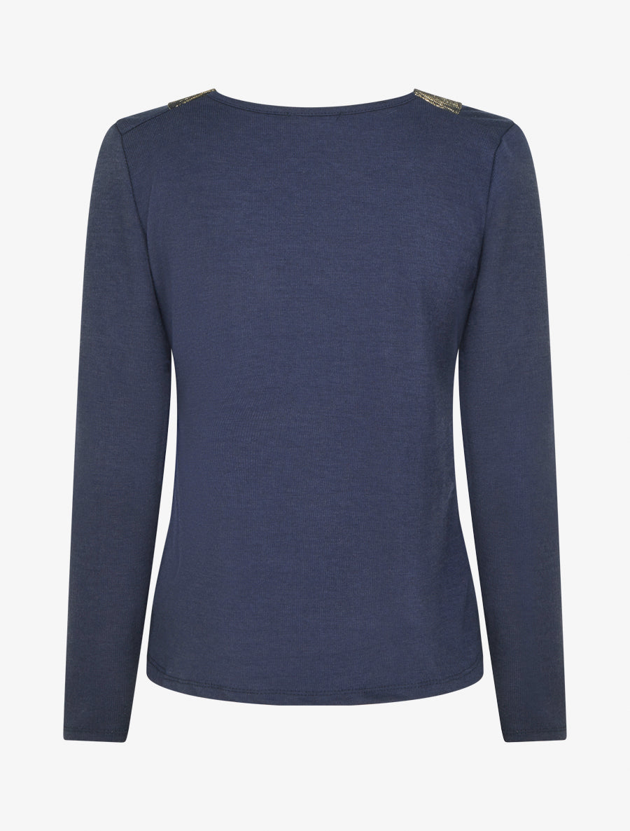 Pull en maille fine à bandes élastiquées - Marine - 2