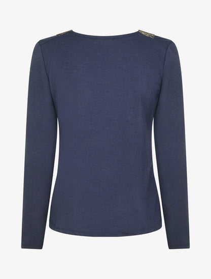 Pull en maille fine à bandes élastiquées - Marine - 2