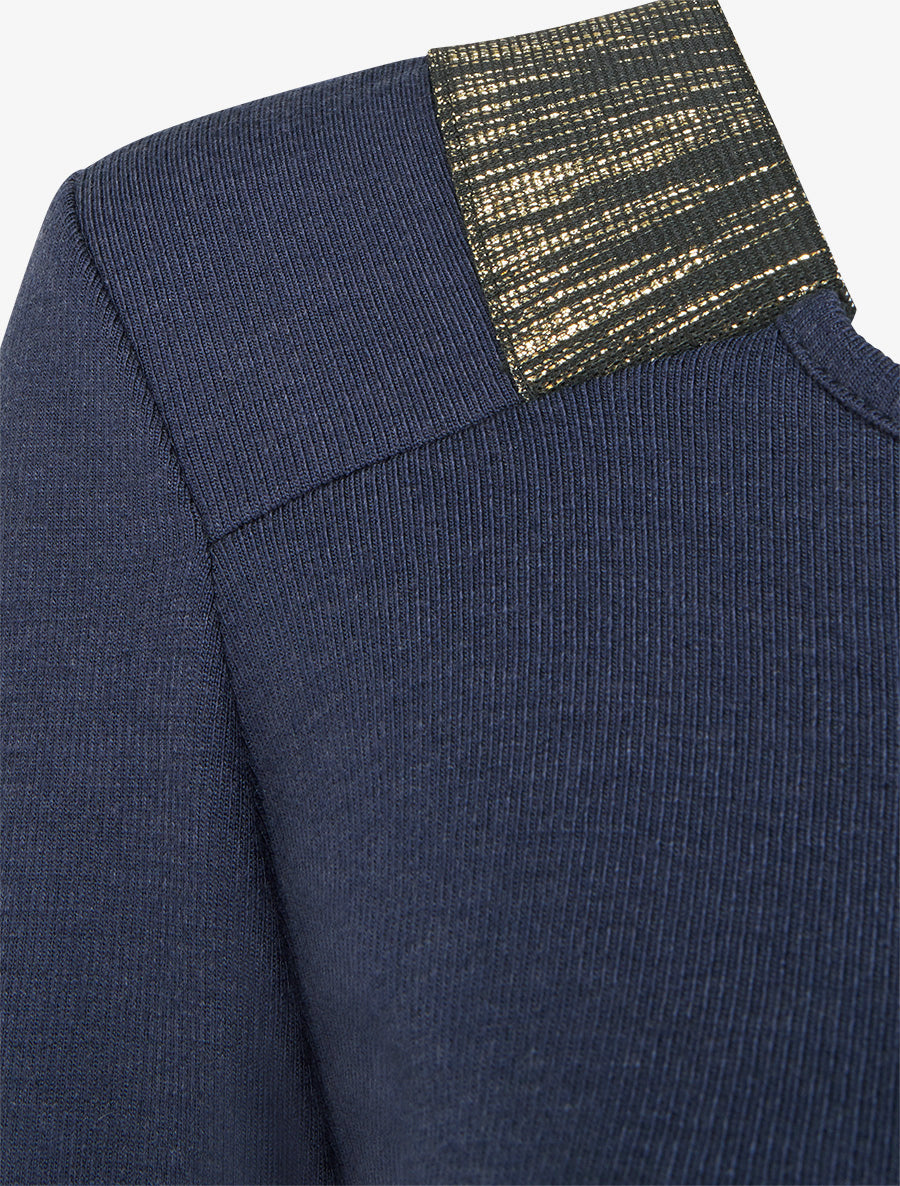 Pull en maille fine à bandes élastiquées - Marine - 3