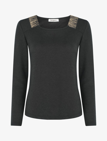 Pull en maille fine à bandes élastiquées - Noir - 1