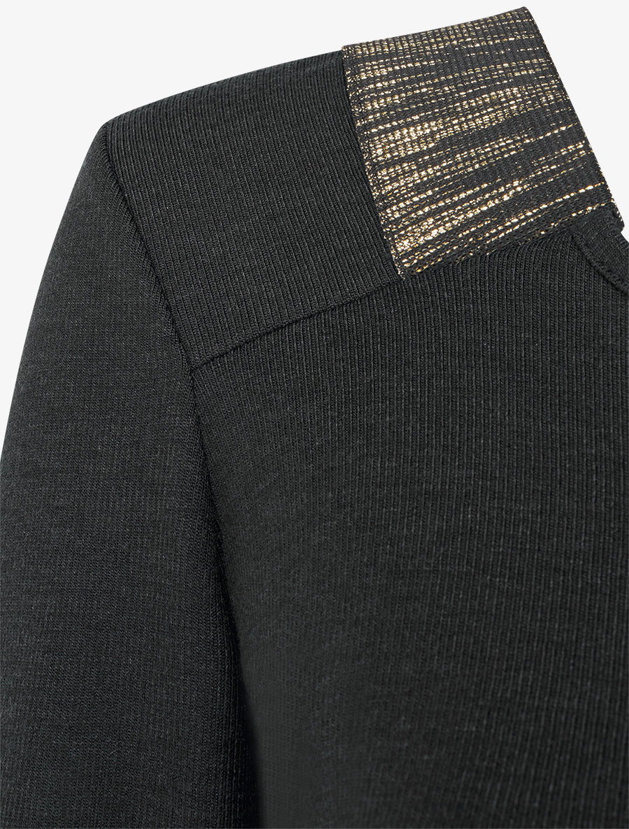 Pull en maille fine à bandes élastiquées - Noir - 3