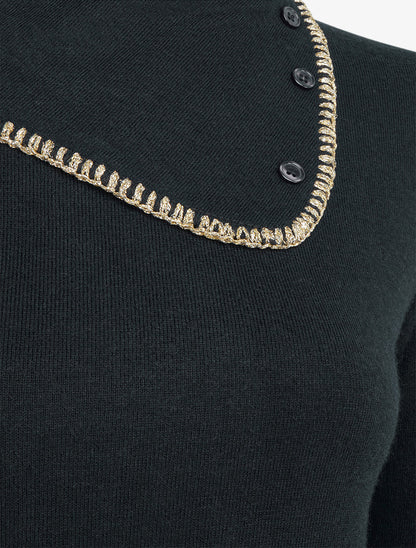 Pull fin à col fantaisie à revers - Noir - 3