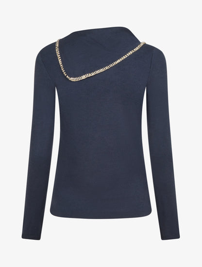 Pull fin à col fantaisie à revers - Marine - 2