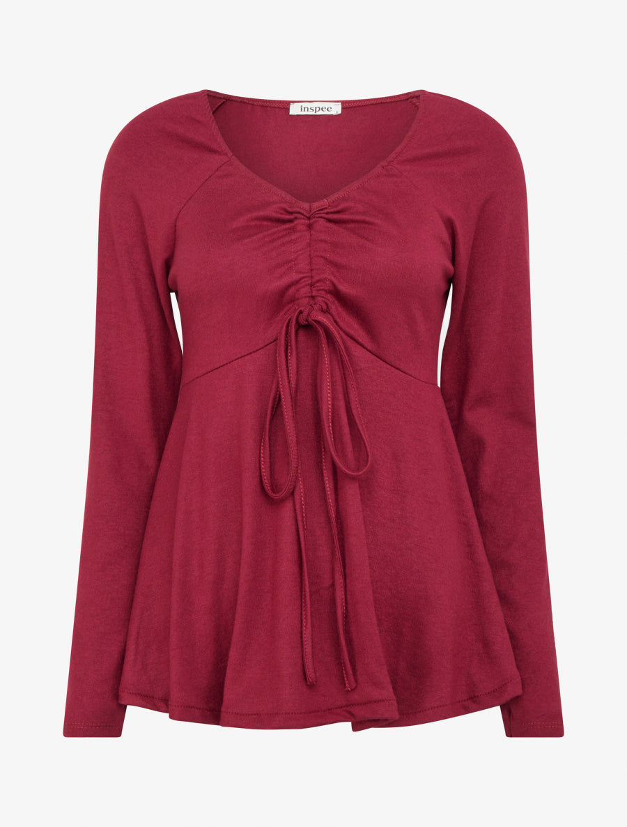 Pull fin à liens de serrage - Lie de vin - 1