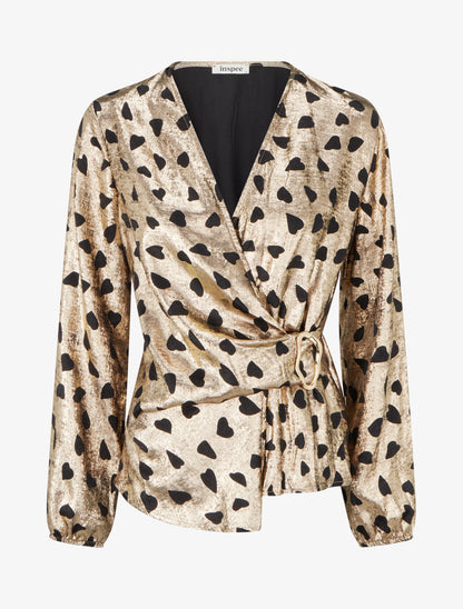 Blouse irisée élastiquée à imprimé coeurs - Or - 1