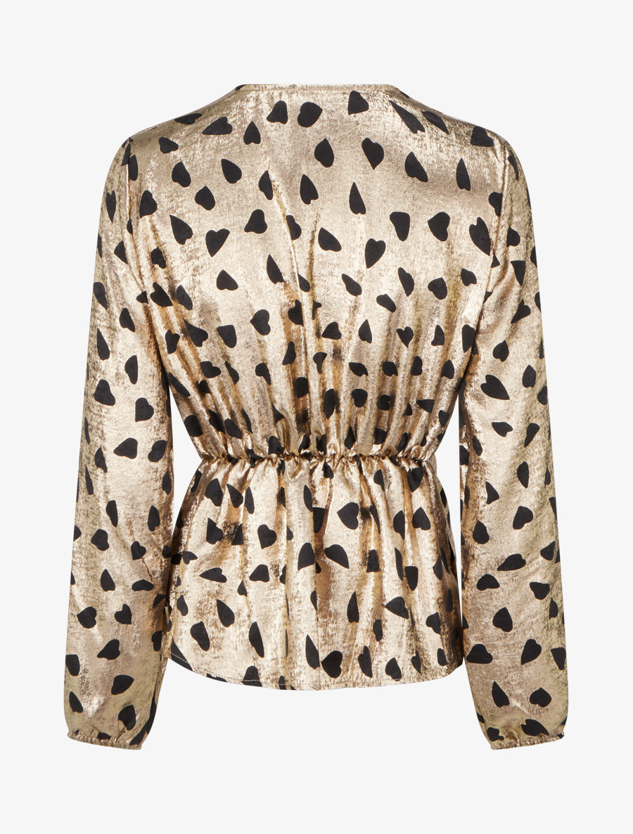 Blouse irisée élastiquée à imprimé coeurs - Or - 2