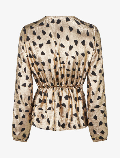 Blouse irisée élastiquée à imprimé coeurs - Or - 2
