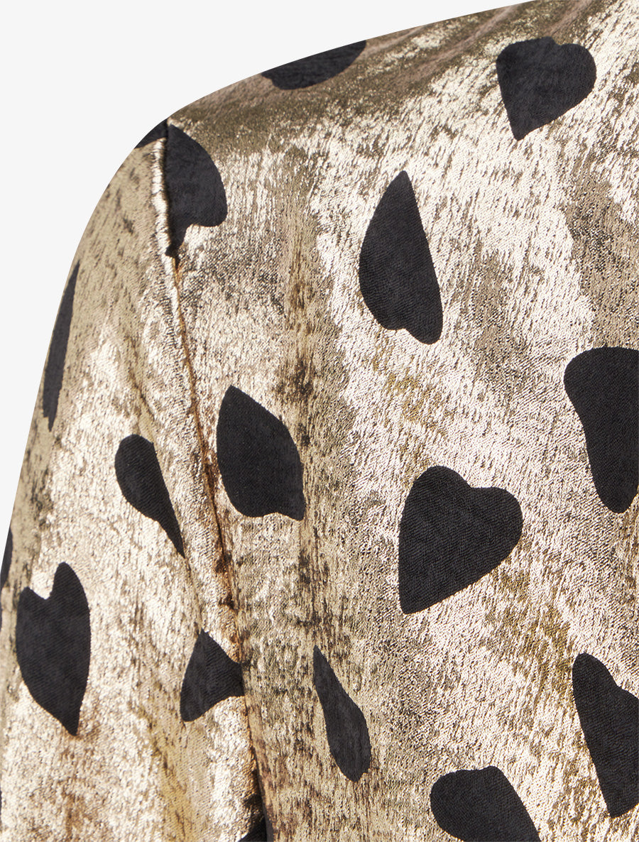 Blouse irisée élastiquée à imprimé coeurs - Or - 3