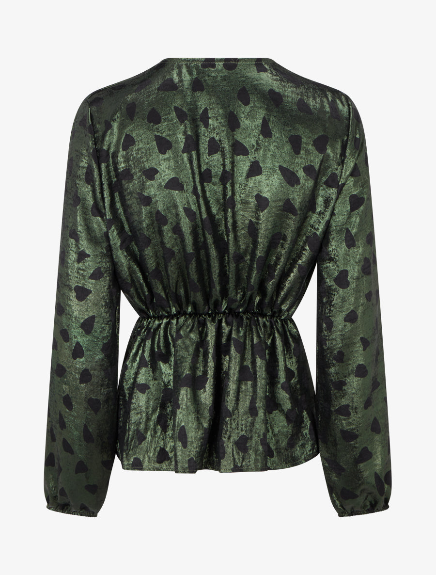 Blouse irisée élastiquée à imprimé coeurs - Kaki - 2
