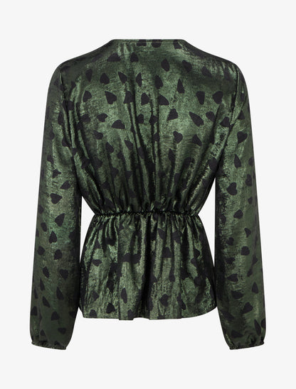 Blouse irisée élastiquée à imprimé coeurs - Kaki - 2