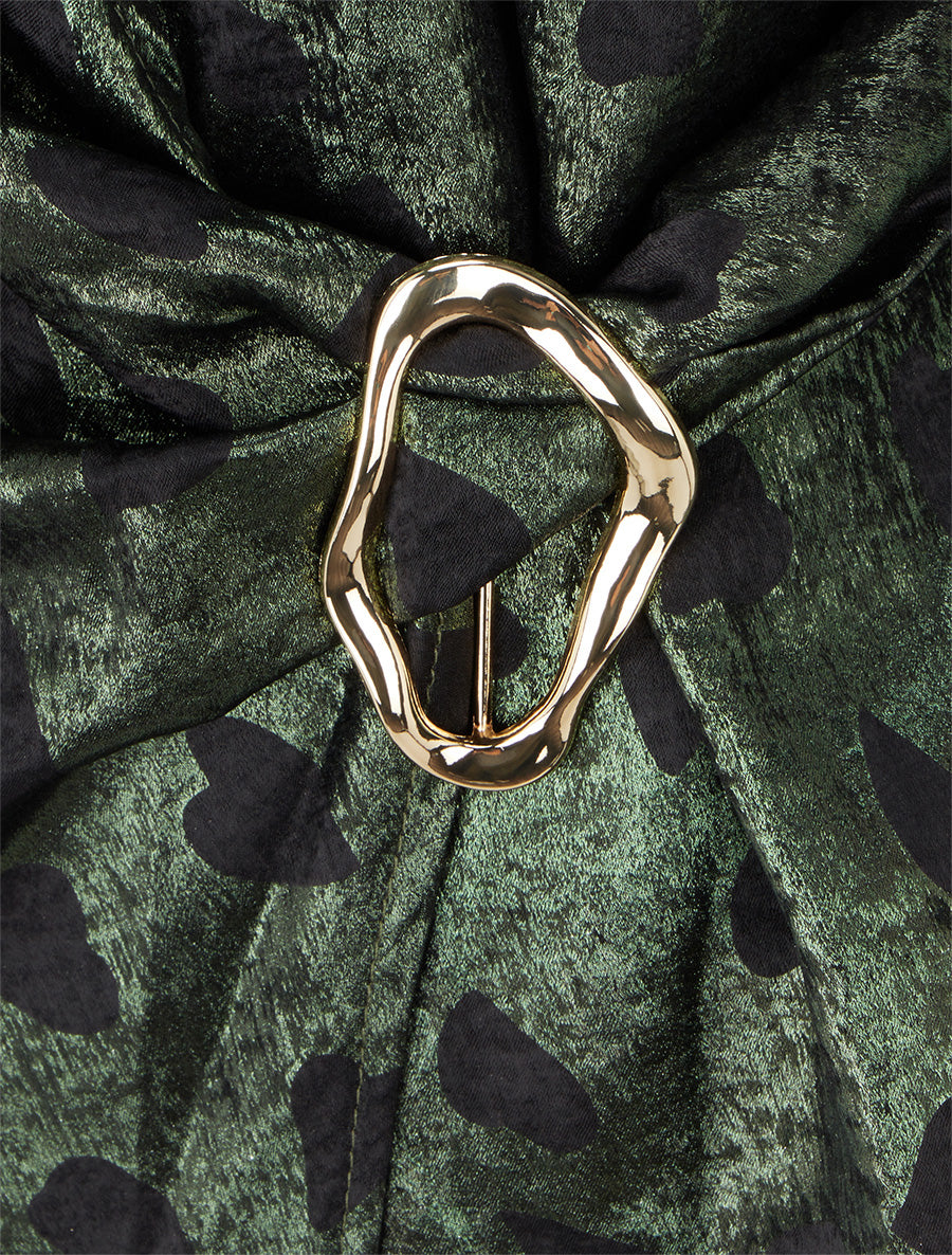 Blouse irisée élastiquée à imprimé coeurs - Kaki - 3