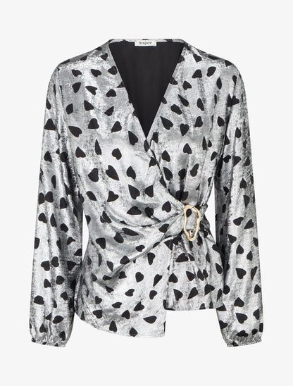 Blouse irisée élastiquée à imprimé coeurs - Argent - 1