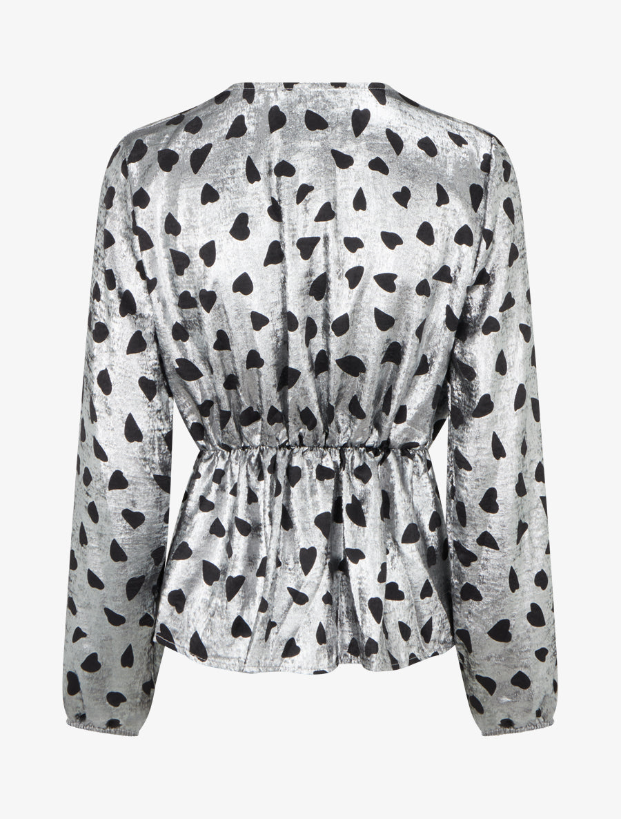 Blouse irisée élastiquée à imprimé coeurs - Argent - 2