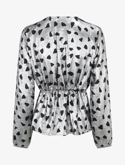 Blouse irisée élastiquée à imprimé coeurs - Argent - 2